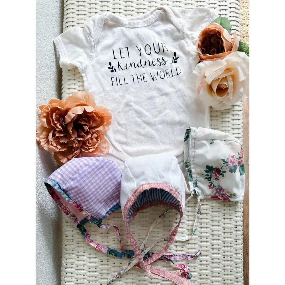3 Darling Spring Baby Bonnets Reversible Gingham + Blooming Floral